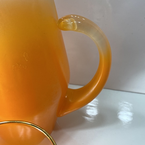 Blendo Orange Cocktail Pitcher and 6 Orange Glasses Mid Century Barware - Picture 9 of 11